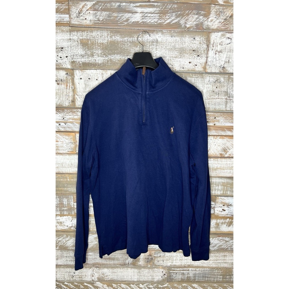 Polo Ralph Lauren Mens Sweater Adult XL Navy Blue 1/4 Zip Estate Rib